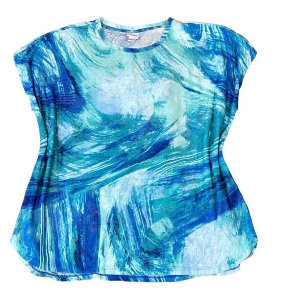 Chico's Weekends Relaxed Tee Top Swim Cover-up 3 (XL/16) Ocean Blue Swirls 282K - Picture 1 of 8
